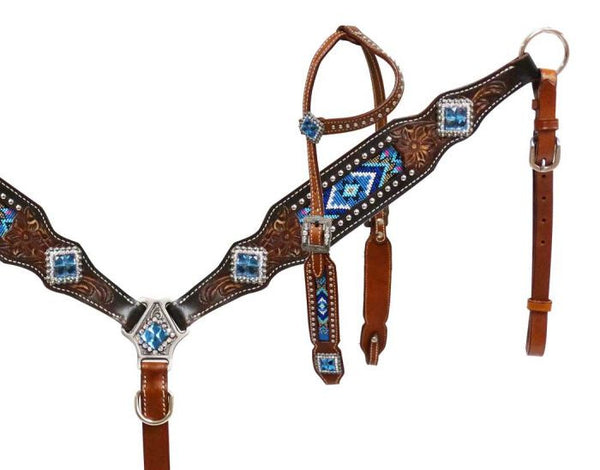 Showman® Headstall and breast collar with beaded inlay SH13523