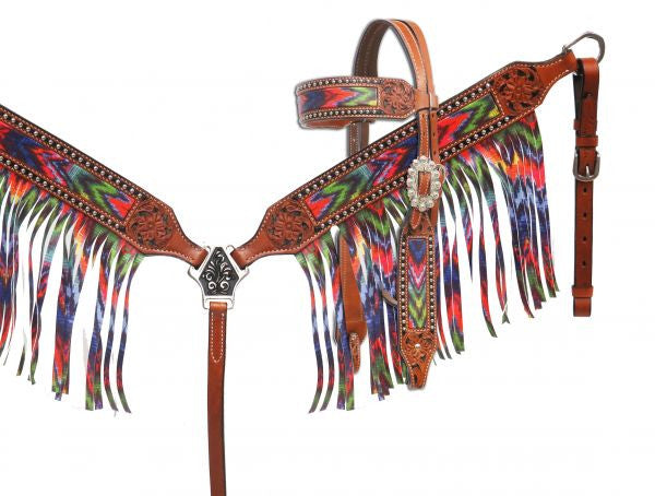 Showman® Brushed chevron headstall and breast collar set with fringe SH11072