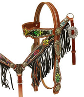 Showman® Navajo diamond design headstall and breast collar set with fringe SH13038