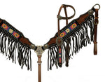 Showman ® Beaded headstall and breast collar with black fringe