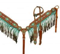 Showman ® Ombre fringe headstall and breast collar set