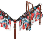 Showman ® Single ear headstall and breast collar set with fringe