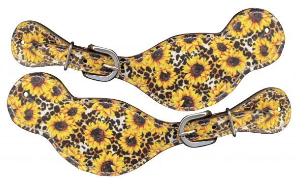Showman ® Ladies Sunflower and Cheetah printed leather spur straps