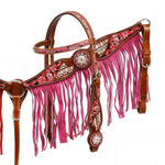Showman ® Pink fringe headstall and breast collar set