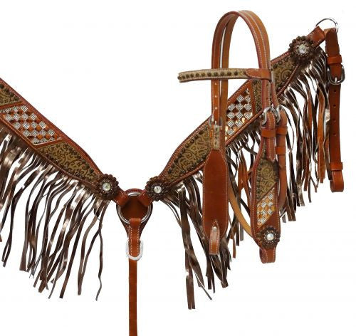 Showman ® Bronze fringe headstall and breast collar
