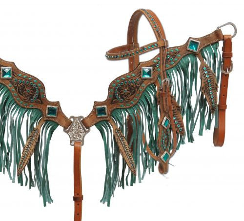 Showman® Feather fringe headstall and breast collar set SH50216