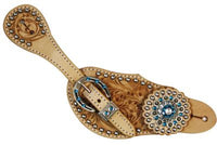 Showman™Ladies spur strap with acorn tooling accented with blue crystal rhinestones SH7124