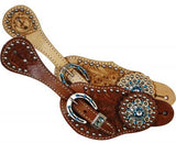 Showman™Ladies spur strap with acorn tooling accented with blue crystal rhinestones SH7124