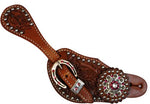 Showman™Ladies spur strap with acorn tooling accented with Pink crystal rhinestones SH7125