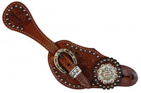 Showman™Ladies spur strap with acorn tooling accented with Clear crystal rhinestones SH7126