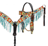 Showman ® hand painted Navajo design headstall and breast collar set