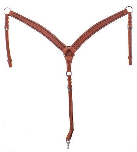 Showman ® Harness leather breastcollar with dark brown buckstitch